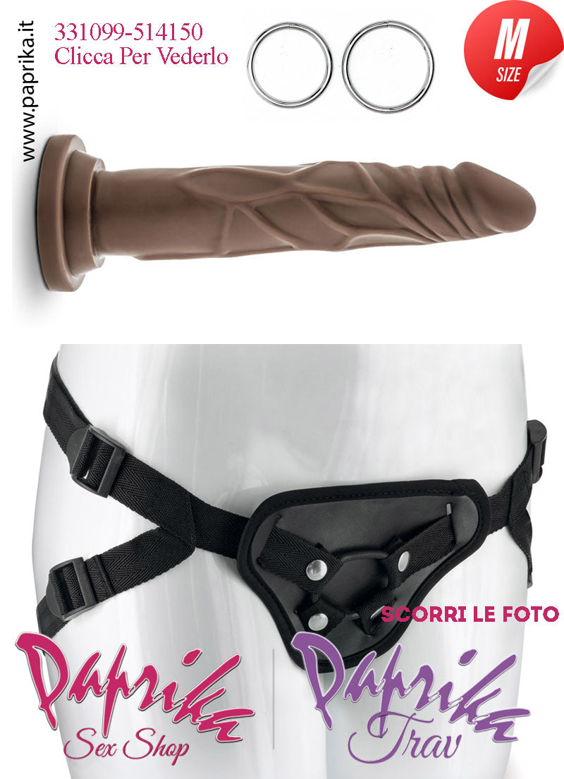Strap-On Fallo Marrone Medium Non Vibrante 18 cm Ø 35 Mutanda 2 Anelli Acciaio + 2 Gomma
