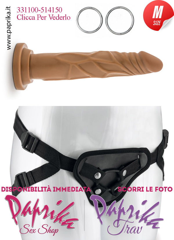 Strap-On Fallo Mulatto Medium Non Vibrante 18 cm Ø 35 Mutanda 2 Anelli Acciaio + 2 Gomma