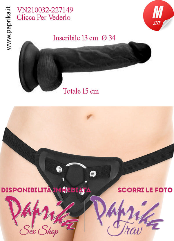 Strap-On Fallo Medium Nero Non Vibrante 13/15 cm Ø 34 Mutanda Anelli