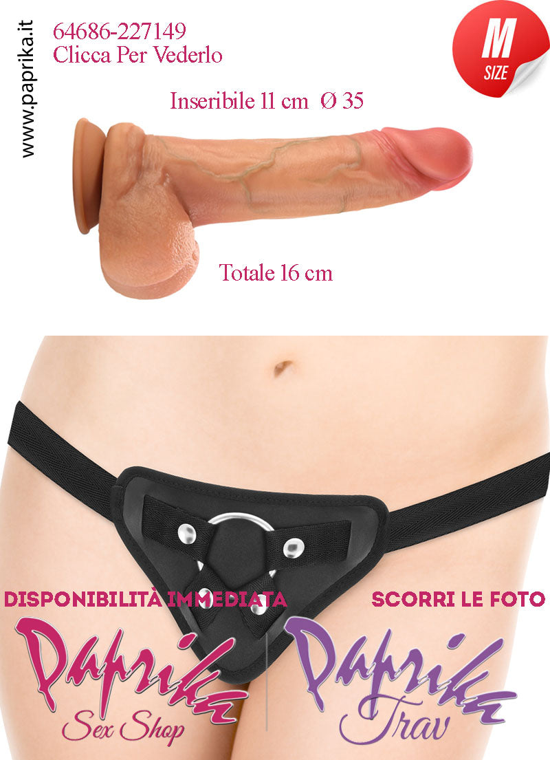 Strap-On Fallo Silicone Medium Non Vibrante 11/16 cm Ø 35 Mutanda Anelli