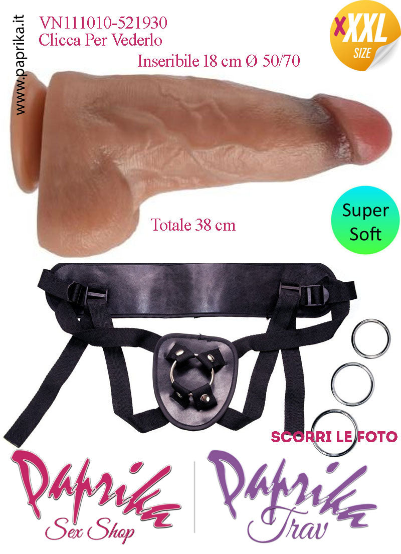 Strap-On Fallo Venature Testicoli XXXL Non Vibrante 18/22 cm Ø 50/70 Ventosa