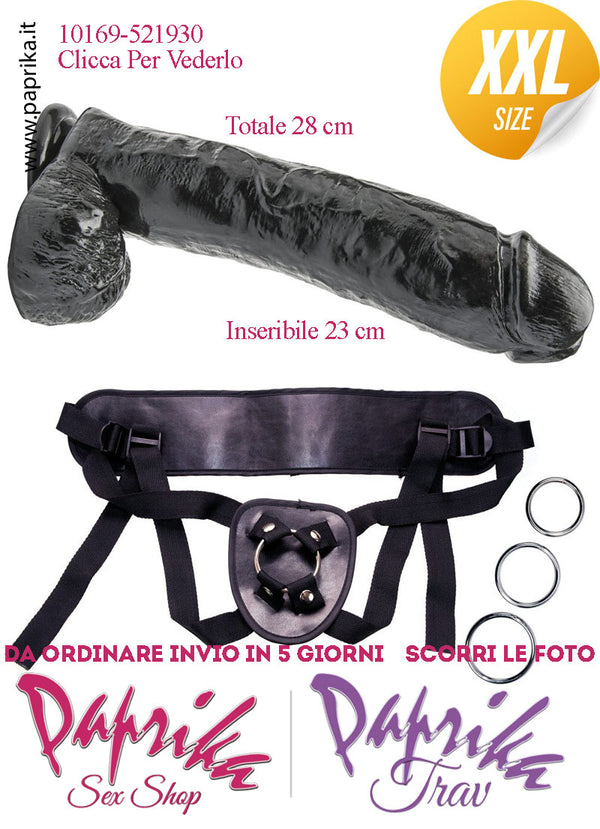 Strap-On Fallo Nero XXL Non Vibrante 23/28 cm Ø 62 Mutanda 3 Anelli Acciaio