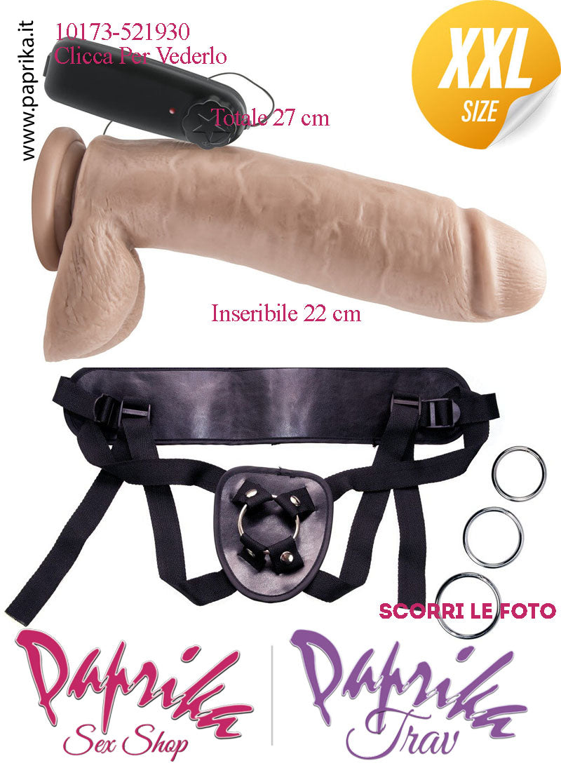 Strap-On XXL Vibrante Pile 22/27 cm Ø 62 Mutanda 3 Anelli Acciaio