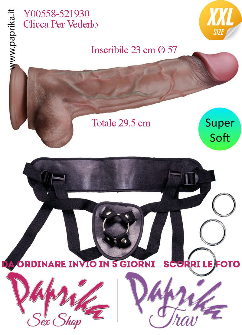 Strap-On Fallo Venature Testicoli XXL Non Vibrante 23/29 cm Ø 57230 Ventosa