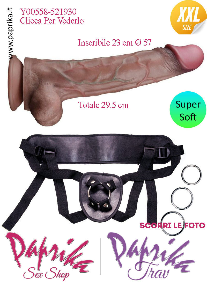 Strap-On Fallo Venature Testicoli XXL Non Vibrante 23/29 cm Ø 57230 Ventosa