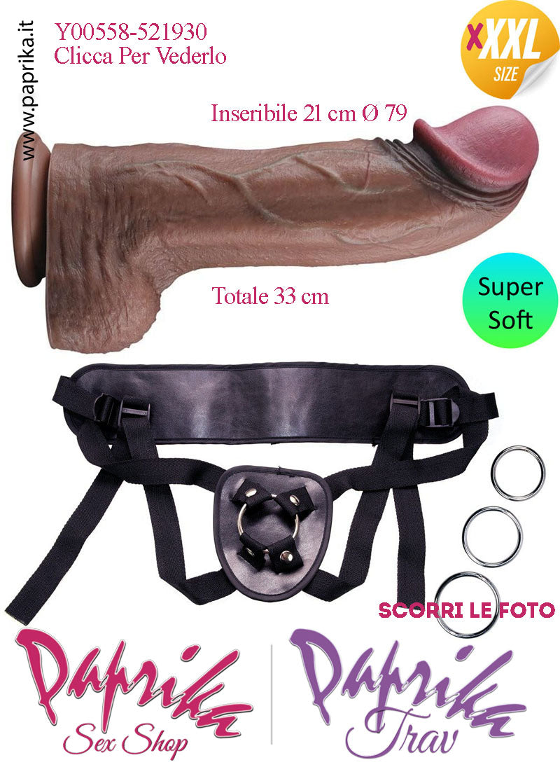 Strap-On Fallo Venature Testicoli XXXXL Non Vibrante 25/23 cm Ø 79 Ventosa