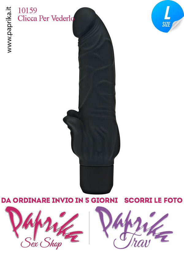 Vibratore Silicone Vellutato Nero Venature Velocità Regolabili 12/18 Ø 45 Pile