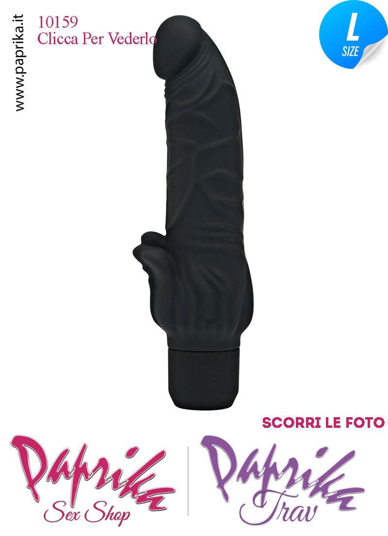 Vibratore Silicone Vellutato Nero Venature Velocità Regolabili 12/18 Ø 45 Pile