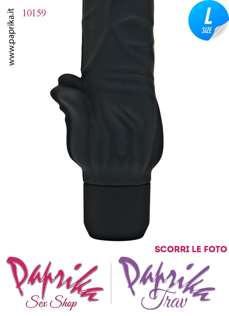 Vibratore Silicone Vellutato Nero Venature Velocità Regolabili 12/18 Ø 45 Pile