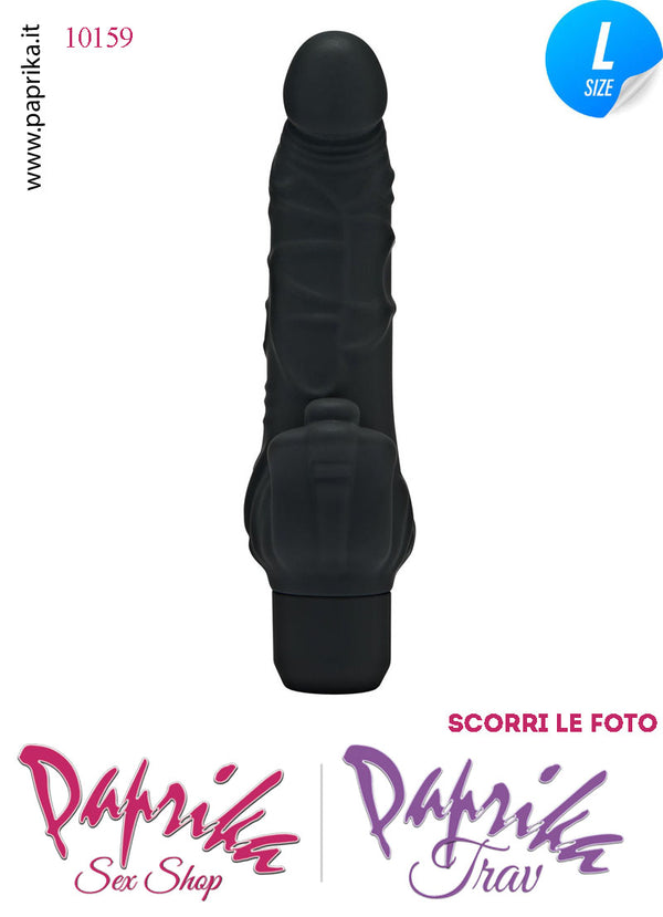 Vibratore Silicone Vellutato Nero Venature Velocità Regolabili 12/18 Ø 45 Pile