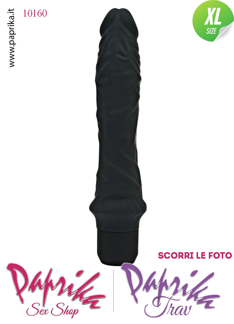 Vibratore Silicone Vellutato Nero Venature Velocità Regolabili 21 cm Ø 55 Pile