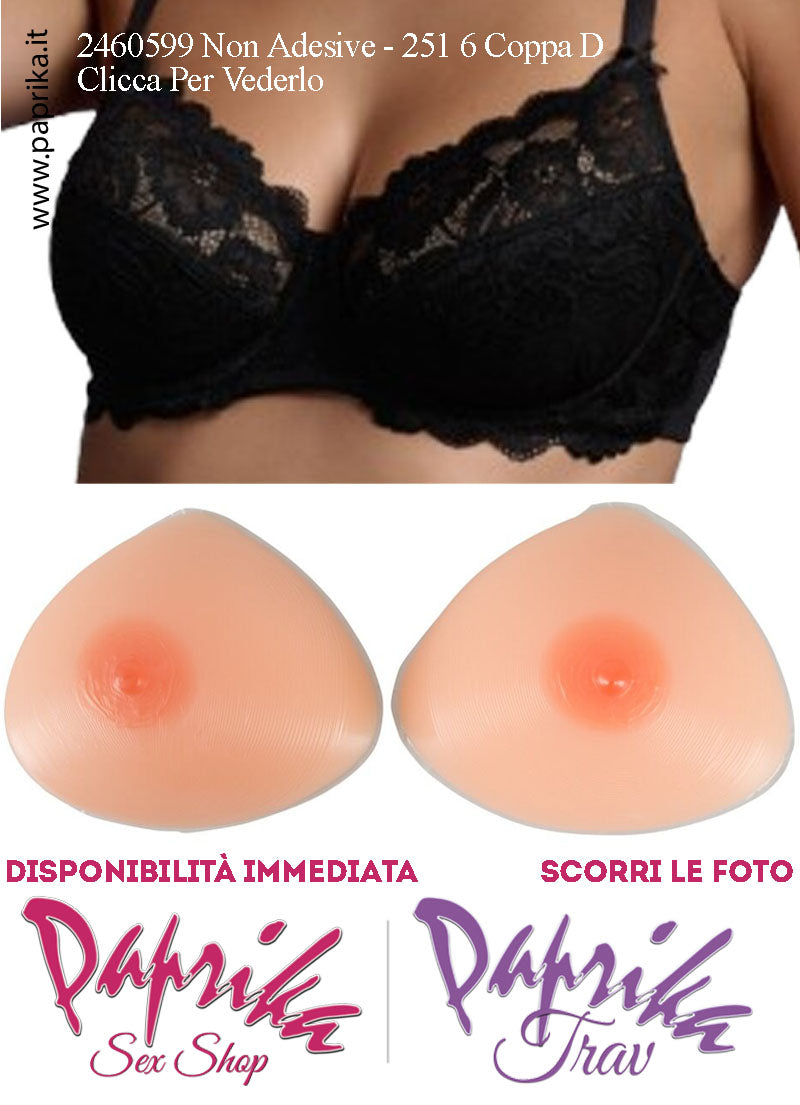Set Seno Silicone 5^ + Reggiseno Pizzo Nero Non Imbottito Coppa D