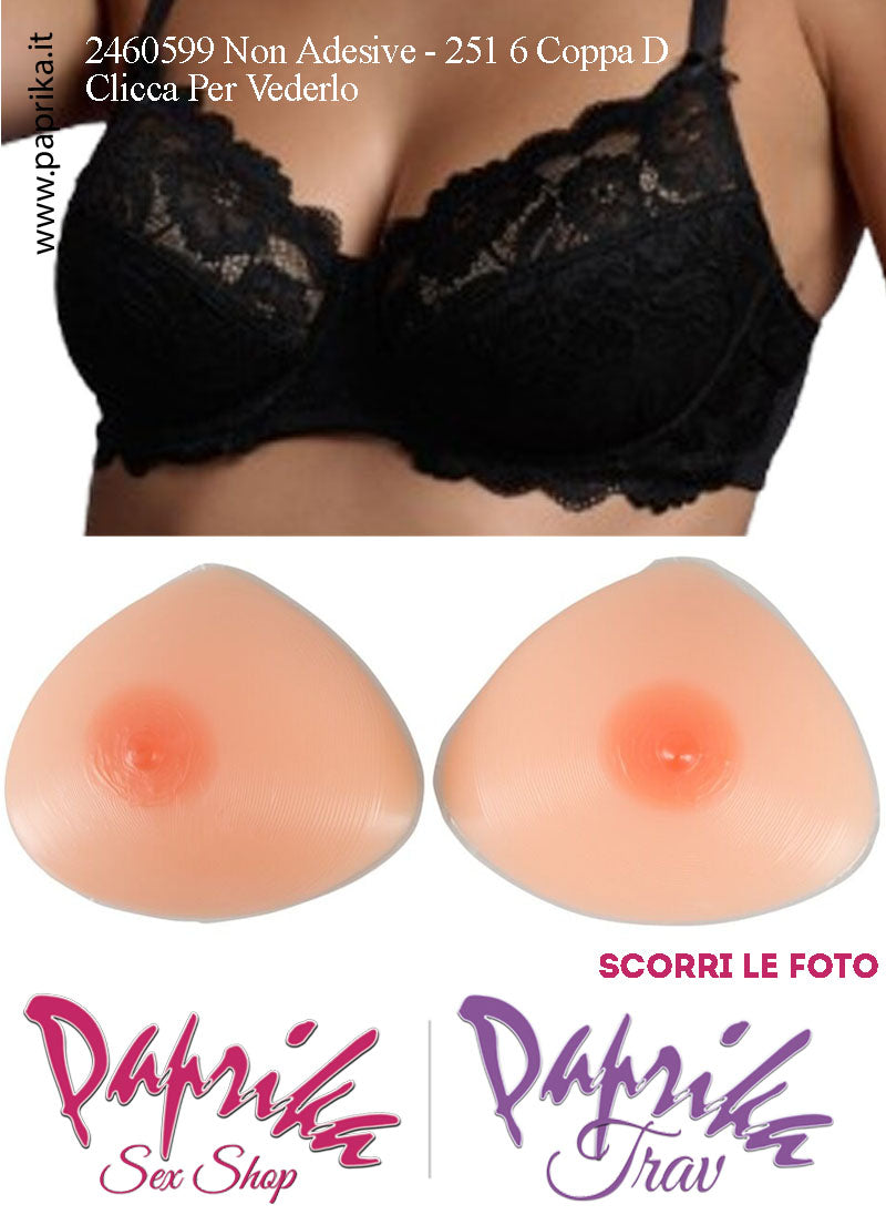 Set Seno Silicone 5^ + Reggiseno Pizzo Nero Non Imbottito Coppa D
