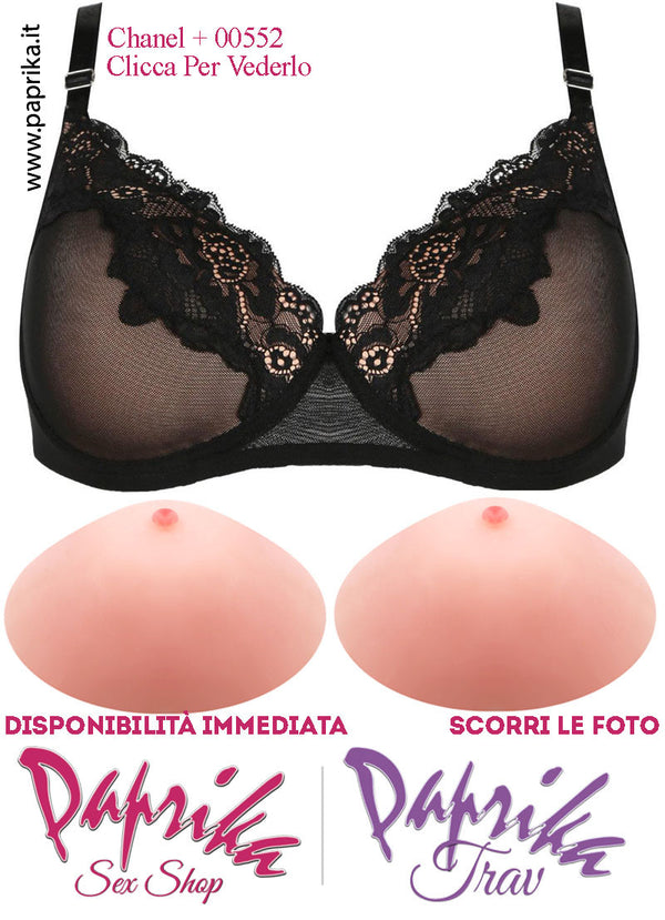 Set Seno Silicone 3^ + Reggiseno Nudo Pizzo Nero Non Imbottito Coppa C