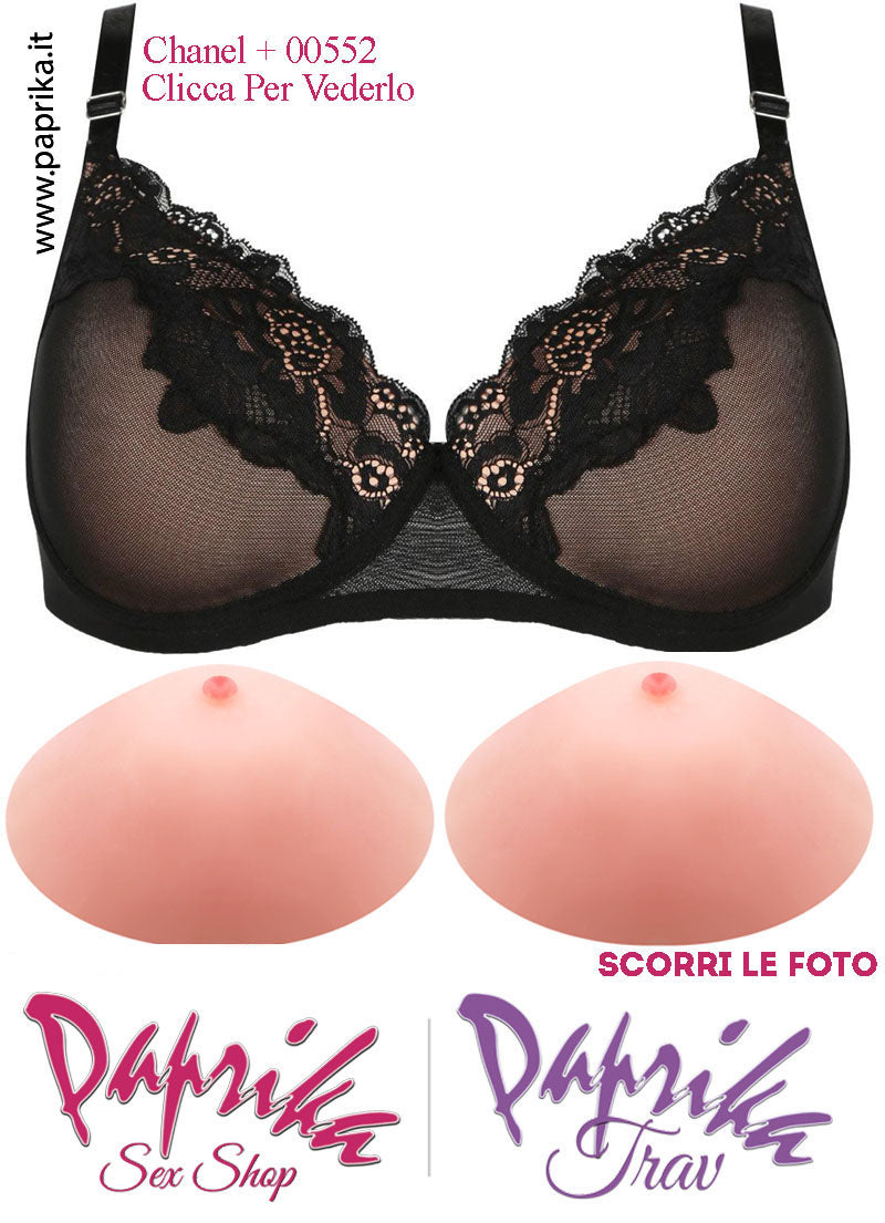 Set Seno Silicone 3^ + Reggiseno Nudo Pizzo Nero Non Imbottito Coppa C