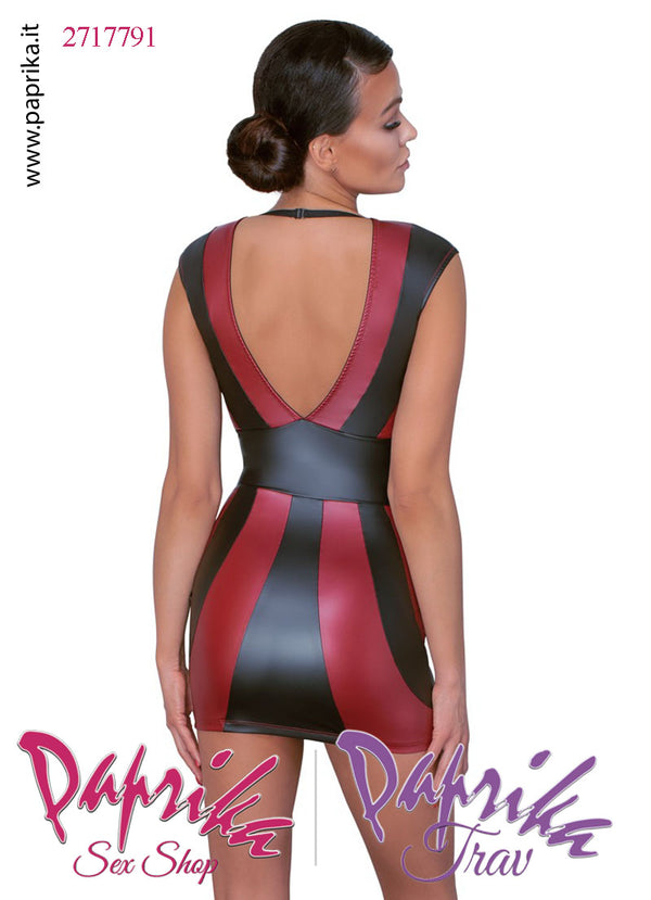Abito Corto Fetish Wetlook Lucido Nero Rosso Ampia Scollatura