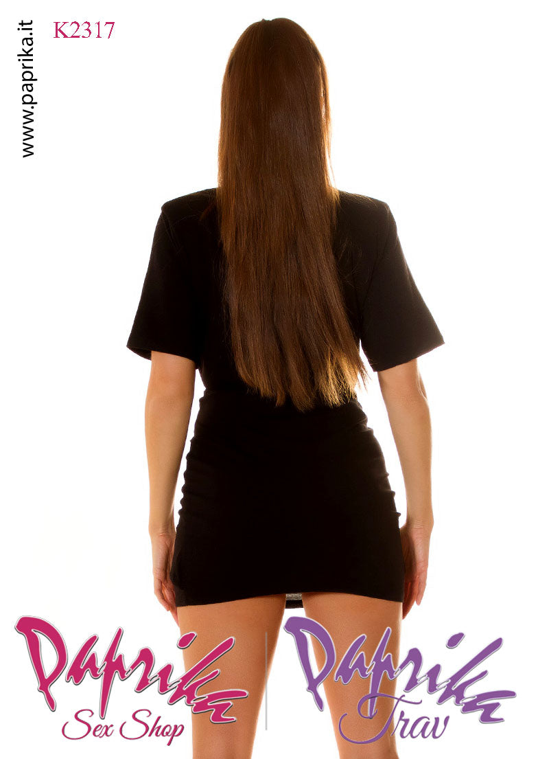 Abito Vestito Aderente Sexy Corto Mezze Maniche Finto Nodo Davanti