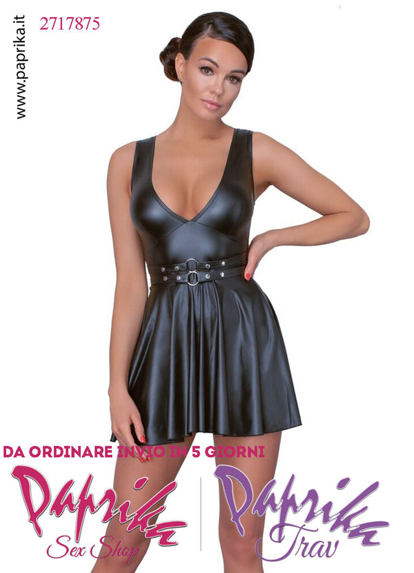 Abito Corto Fetish Wetlook Semi Lucido Svasato Ampia Scollatura