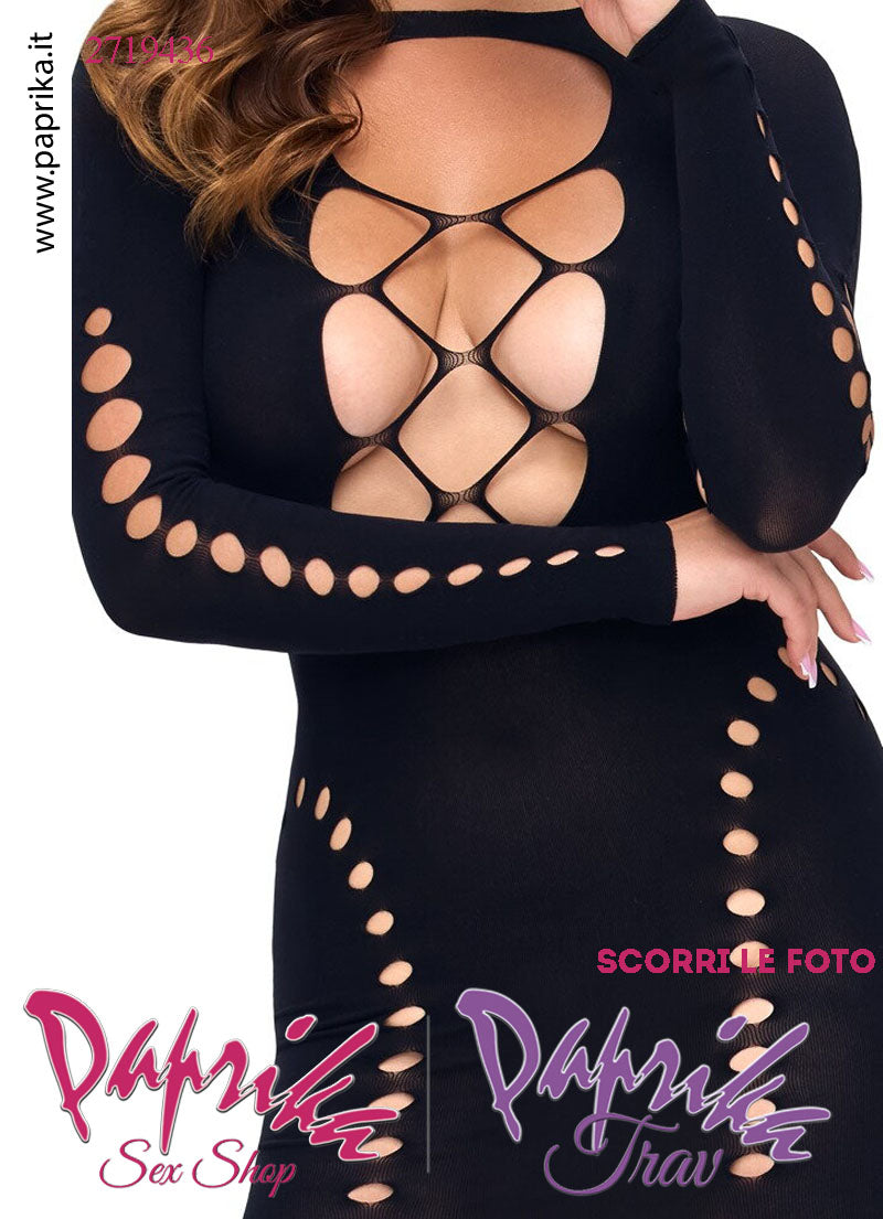 Abito Sexy Corto Aderente Ampia Scollatura Schiena Nuda Maniche Lunghe