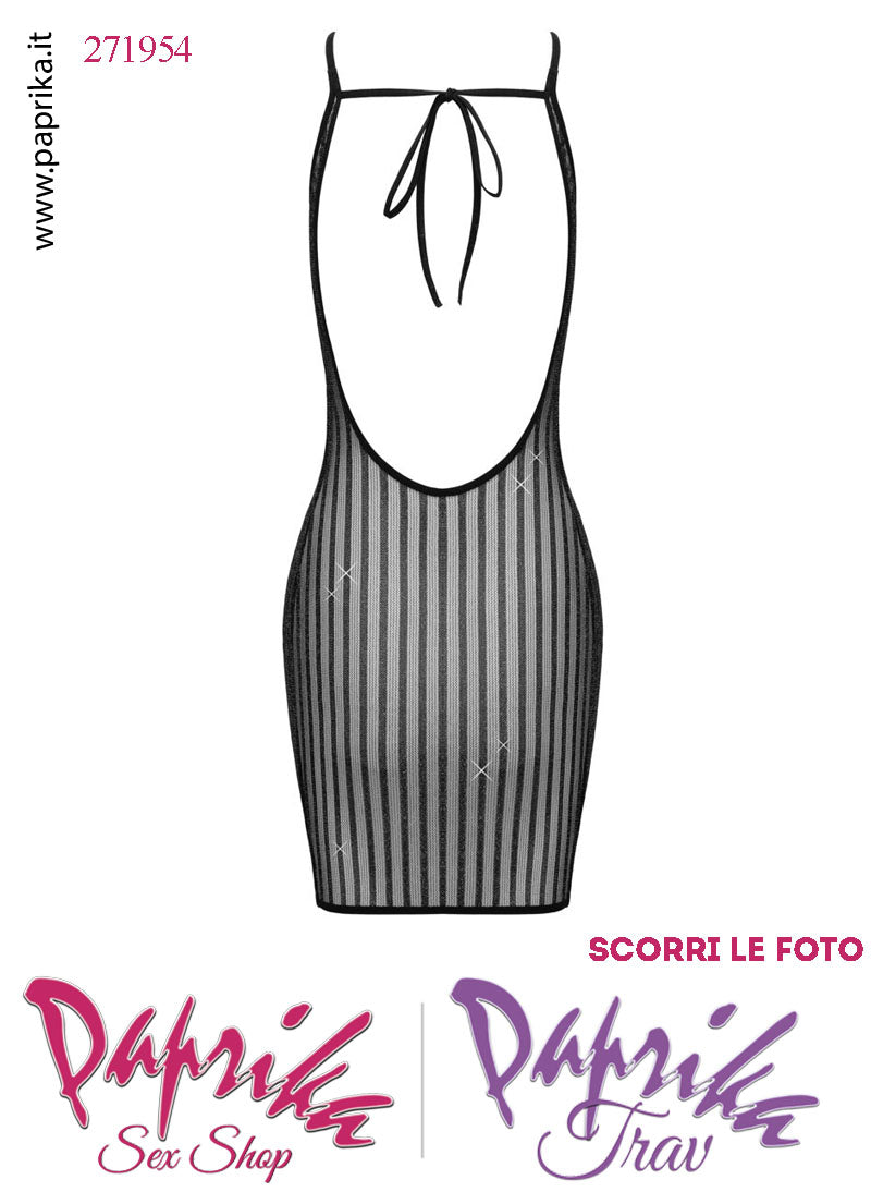 Abito Clubwear Sexy Corto Aderente Trasparente Linee Verticali Schiena Nuda