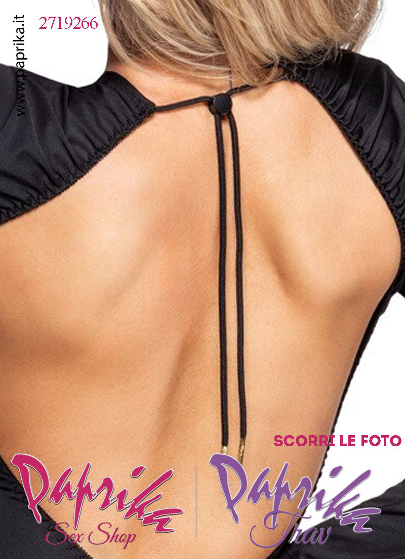 Abito Sexy Corto Aderente Schiena Nuda Maniche Lunghe Cerniera Oro