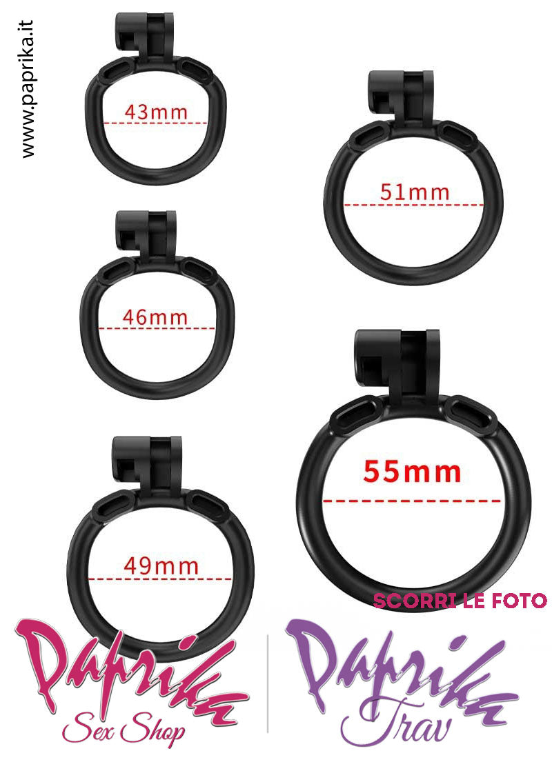 Cintura Di Castità Maschile Nera Small PC03 Chastity Cage Abs Traforato 5 Anelli