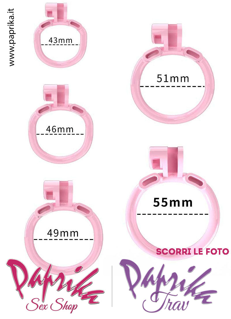 Cintura Di Castità Maschile Rosa Medium PC02 Chastity Cage Abs Apertura Lunghe 5 Anelli