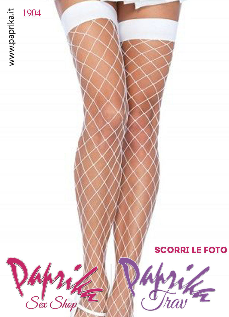 Autoreggenti Sexy Bianche Rete Larga Balza Elastica 5 cm
