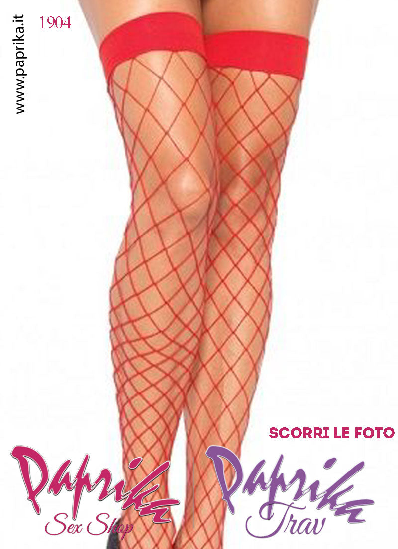 Autoreggenti Sexy Rosse Rete Larga Balza Elastica 5 cm