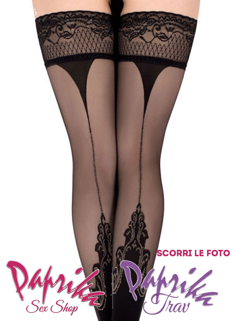 Autoreggenti Nere Velate Riga Posteriore 20 Denari Disegno Inferiore Lurex