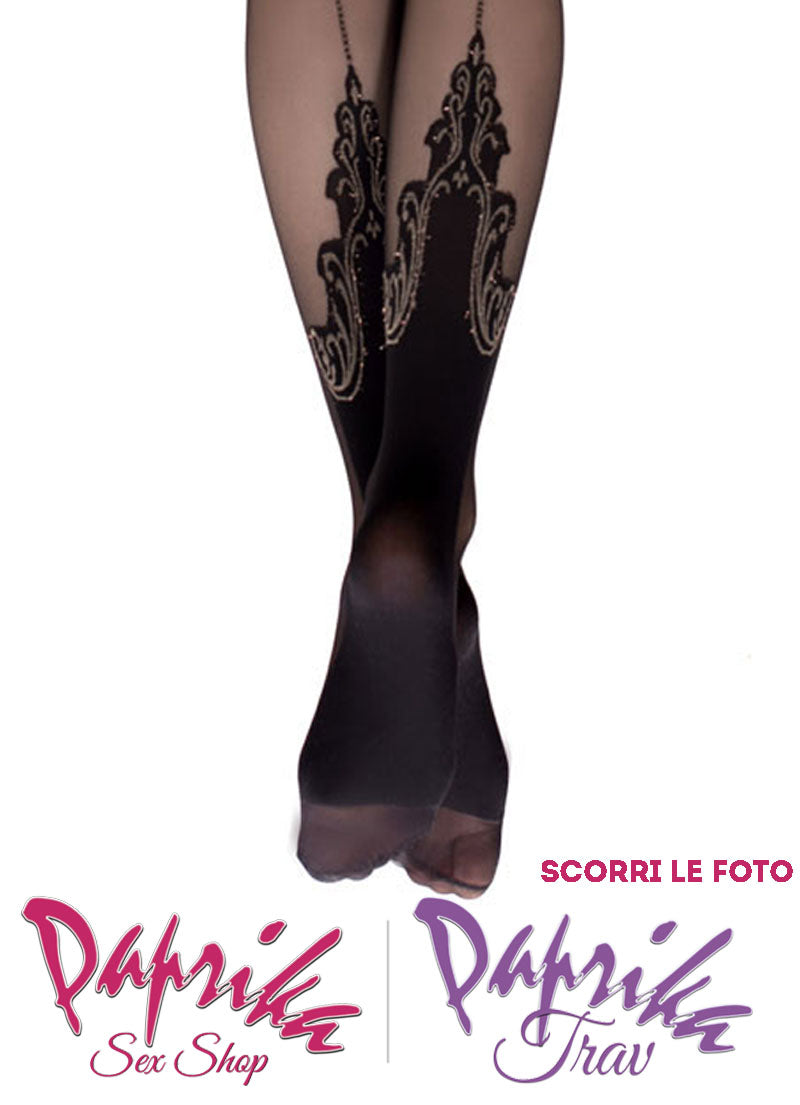 Autoreggenti Nere Velate Riga Posteriore 20 Denari Disegno Inferiore Lurex