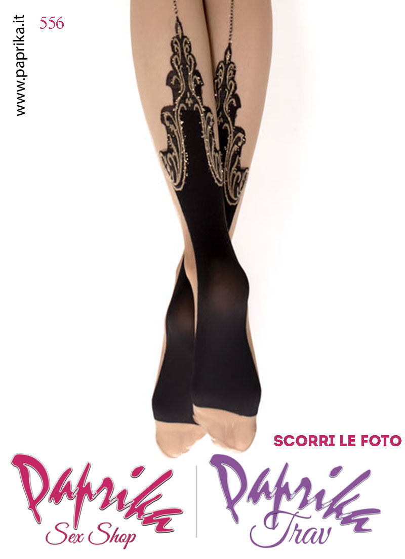 Autoreggenti Nudo Nero Velate Riga Posteriore 20 Denari Disegno Inferiore Lurex