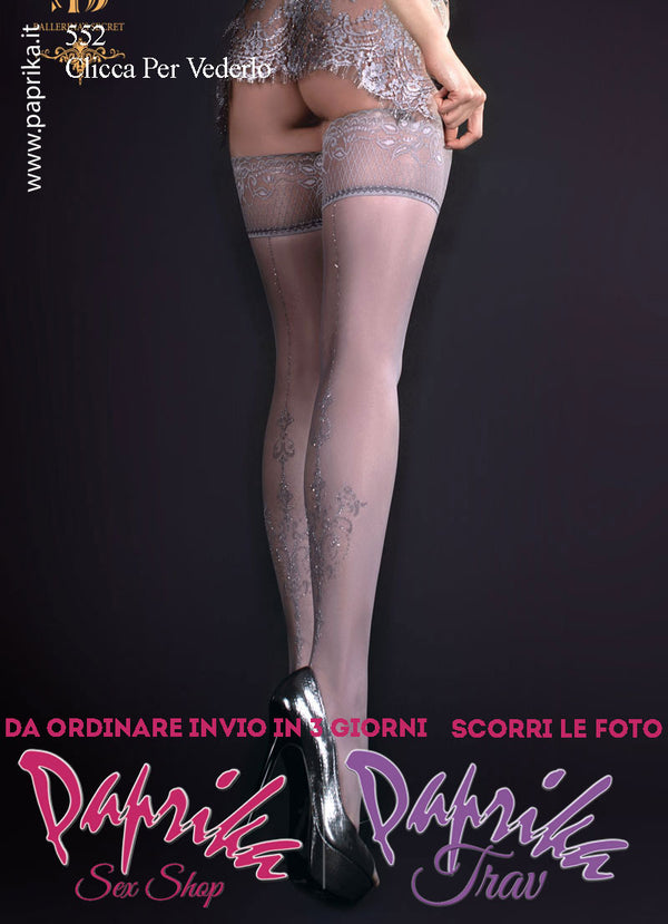 Autoreggenti Sexy Velate Grigio 20 Denari Disegni Lurex Brillante