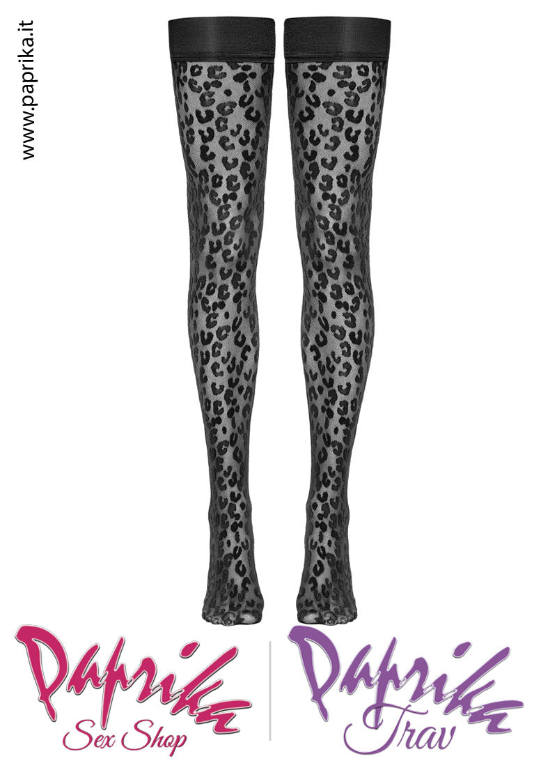 Autoreggenti Sexy Velate Lavorazione Leopardata Balza Elastica