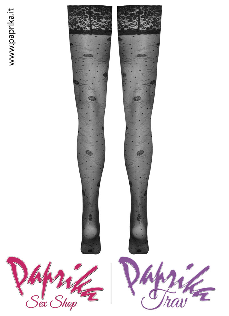 Autoreggenti Sexy Velate Lavorazione Rose Balza Pizzo Alto