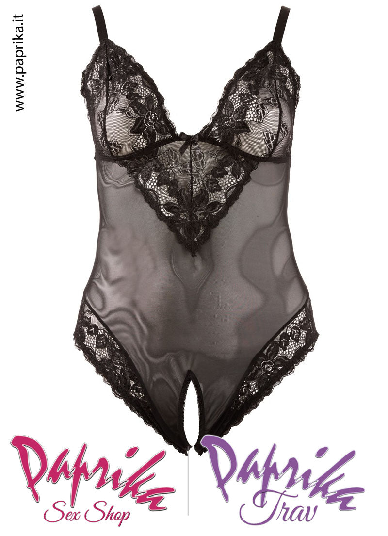 Body Sexy Curvy XXL Tulle Pizzo Ampia Scollatura Apertura Cavallo