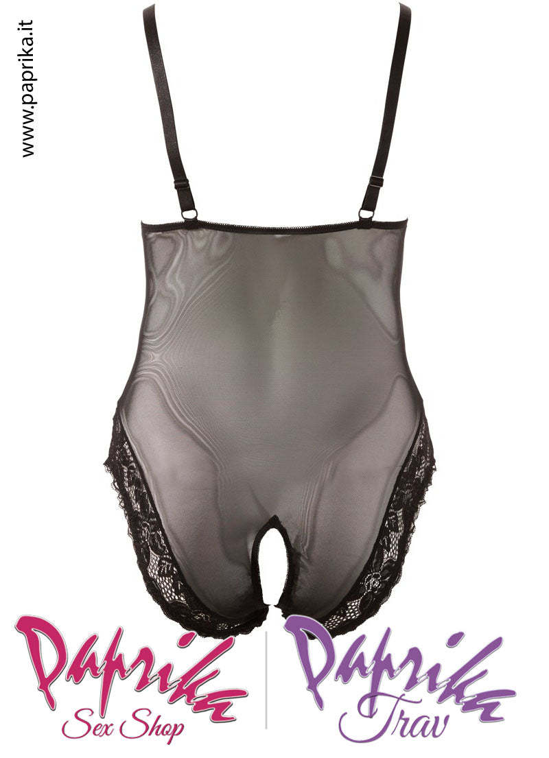 Body Sexy Curvy XXL Tulle Pizzo Ampia Scollatura Apertura Cavallo