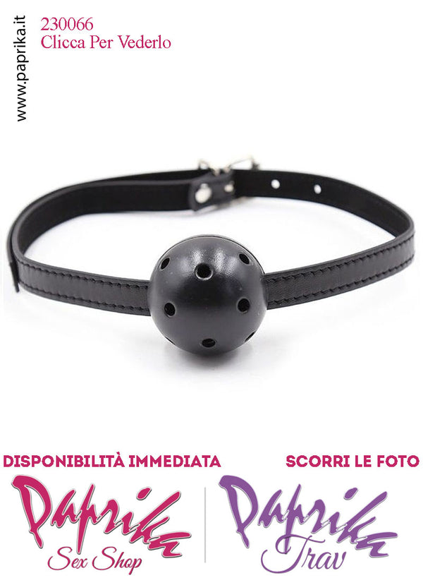 Ball Gag Nera Bocca Pallina Traforata Ø 45 Abs Rigido Cinturino EcoPelle Regolabile