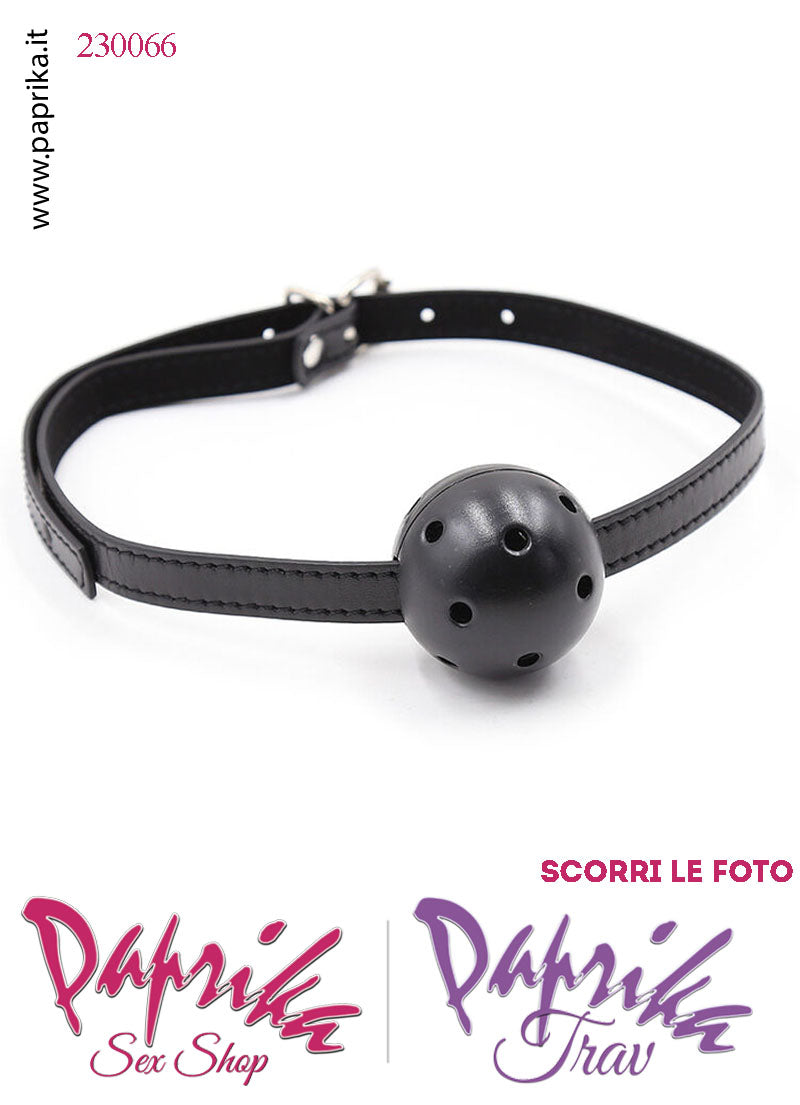Ball Gag Nera Bocca Pallina Traforata Ø 45 Abs Rigido Cinturino EcoPelle Regolabile