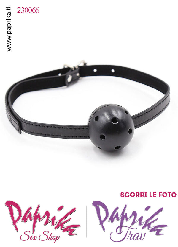 Ball Gag Nera Bocca Pallina Traforata Ø 45 Abs Rigido Cinturino EcoPelle Regolabile