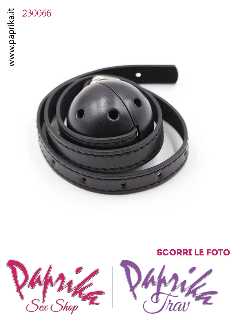 Ball Gag Nera Bocca Pallina Traforata Ø 45 Abs Rigido Cinturino EcoPelle Regolabile