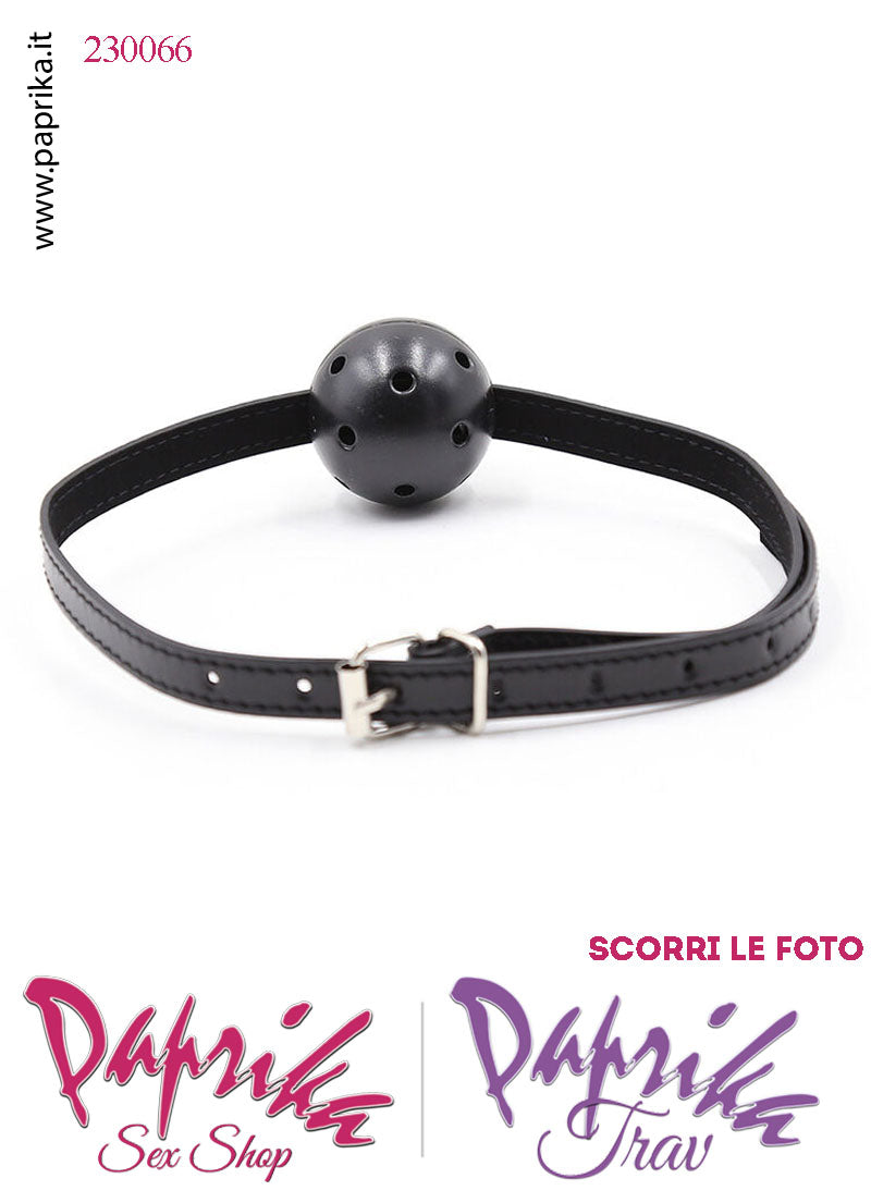 Ball Gag Nera Bocca Pallina Traforata Ø 45 Abs Rigido Cinturino EcoPelle Regolabile