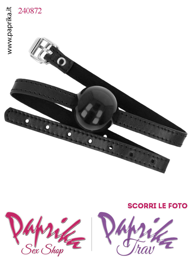 Ball Gag Nera Bocca Pallina Piena Silicone Ø 40 Cinturino EcoPelle Fibbia Metallo