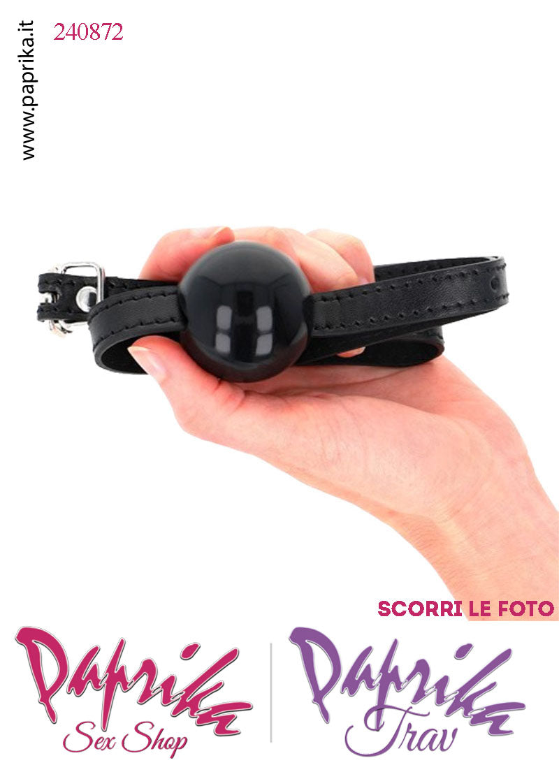 Ball Gag Nera Bocca Pallina Piena Silicone Ø 40 Cinturino EcoPelle Fibbia Metallo