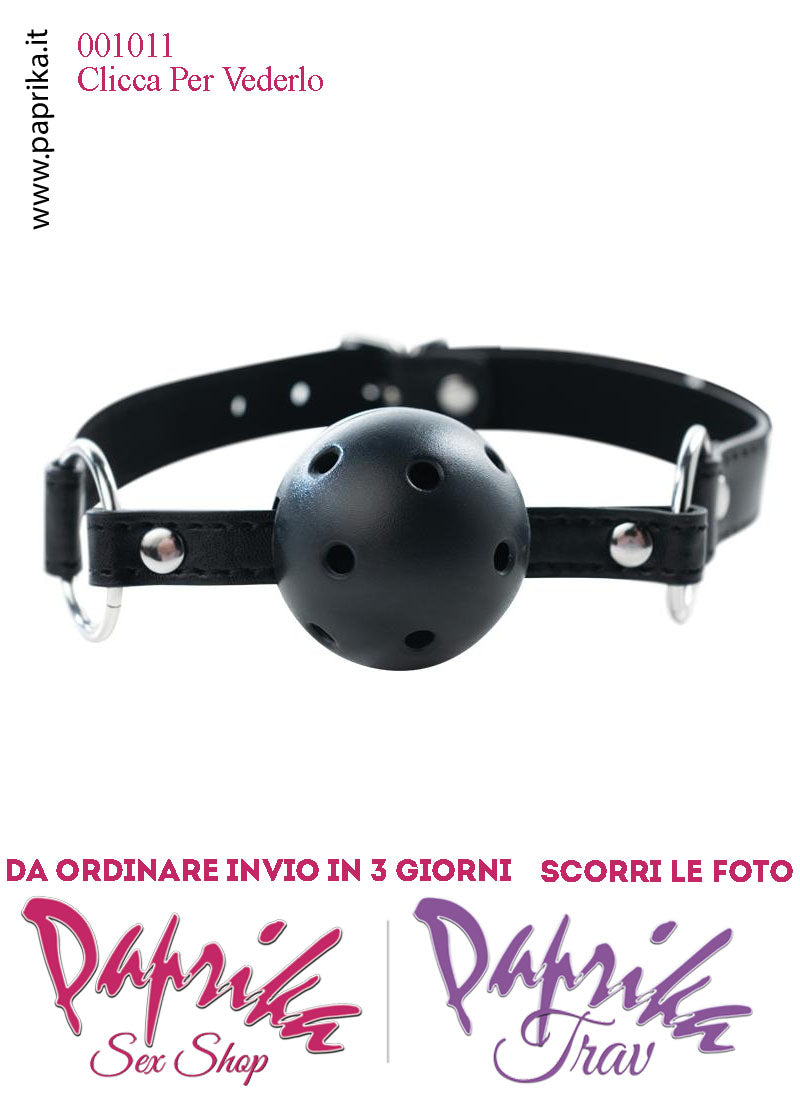 Ball Gag Nera Bocca Pallina Traforata Abs Rigido Cinturino EcoPelle Regolabile