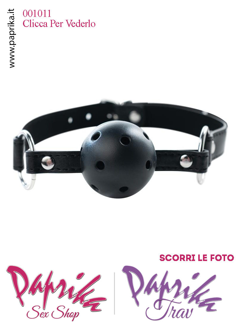 Ball Gag Nera Bocca Pallina Traforata Abs Rigido Cinturino EcoPelle Regolabile
