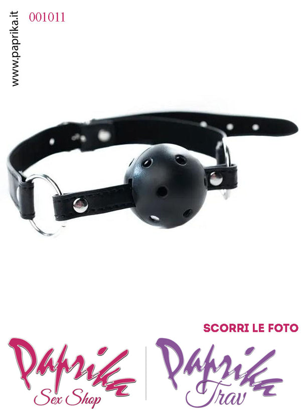 Ball Gag Nera Bocca Pallina Traforata Abs Rigido Cinturino EcoPelle Regolabile