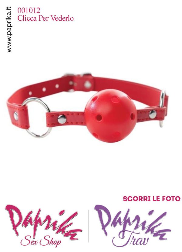 Ball Gag Rossa Bocca Pallina Traforata Abs Rigido Cinturino EcoPelle Regolabile