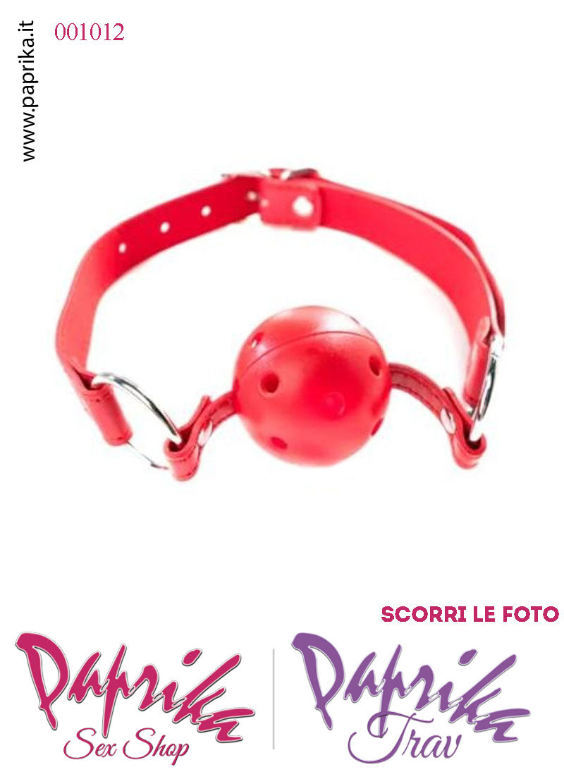 Ball Gag Rossa Bocca Pallina Traforata Abs Rigido Cinturino EcoPelle Regolabile