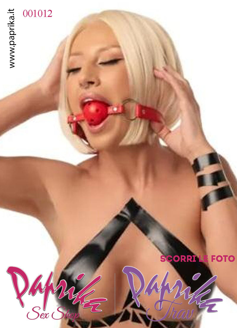 Ball Gag Rossa Bocca Pallina Traforata Abs Rigido Cinturino EcoPelle Regolabile